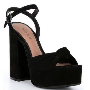 NEW Gianni Bini Hartliye Suede Knot Ankle Strap Platform Dress Sandals in Black